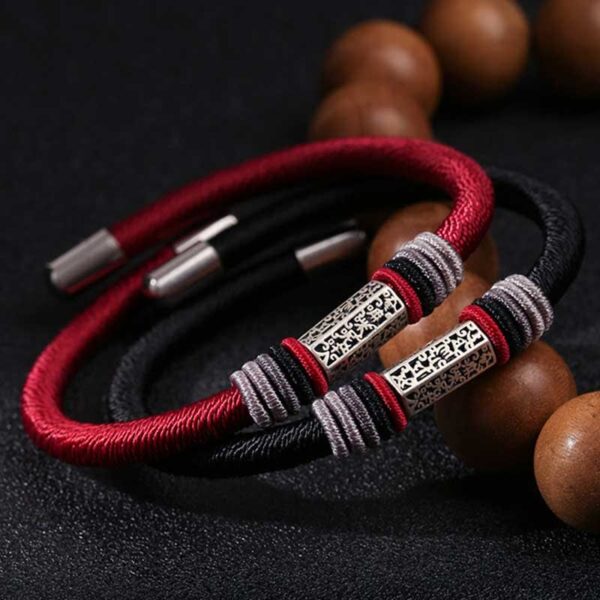 Buddha Stones 925 Sterling Silver Om Mani Padme Hum Peace Red String Bracelet - 图片 2