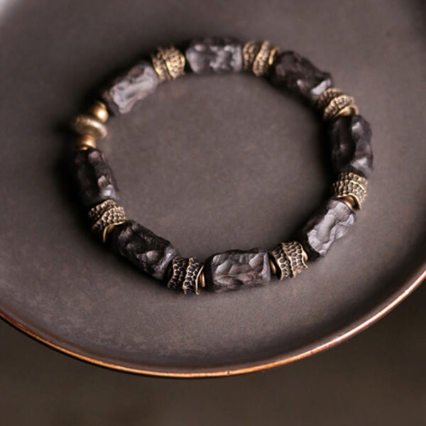 Buddha Stones Tibetan Ebony Wood Copper Calm Peace Bracelet - 图片 8