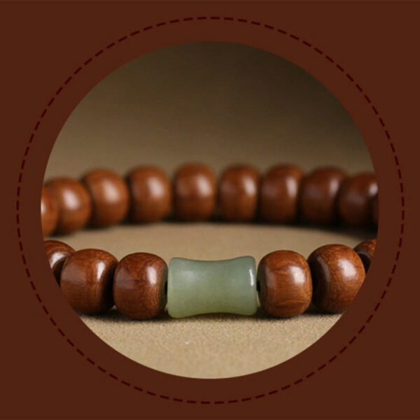 Natural Abelia Biflora Wood Hetian Jade Bamboo Bead Warding Off Evil Spirits Bracelet - 图片 8