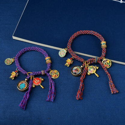 Buddha Stones Tibetan Green Tara Zakiram Goddess of Wealth Thangka Luck Braid String Bracelet - 图片 2