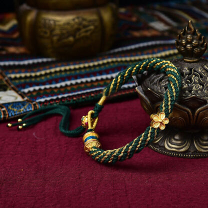 Tibet Handmade Five God Of Wealth Luck Thangka Amulet Prayer Wheel Flower Charm Weave String Bracelet - 图片 11