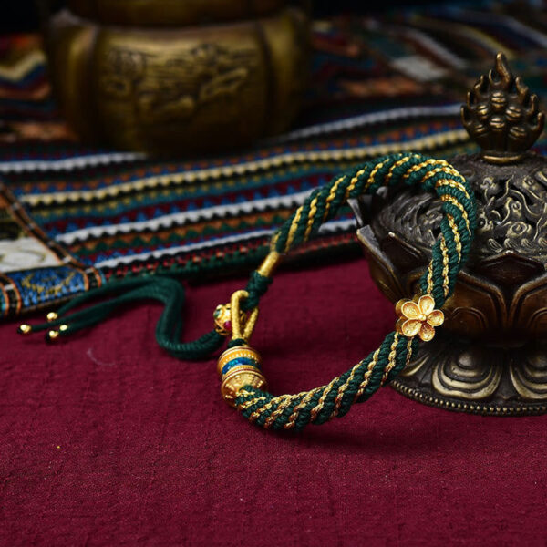 Tibet Handmade Five God Of Wealth Luck Thangka Amulet Prayer Wheel Flower Charm Weave String Bracelet - 图片 11