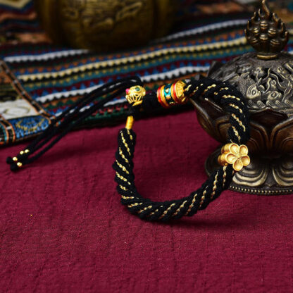 Tibet Handmade Five God Of Wealth Luck Thangka Amulet Prayer Wheel Flower Charm Weave String Bracelet - 图片 7