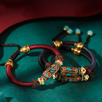 Buddha Stones Handmade Tibetan Turquoise Om Mani Padme Hum Strength Braided Bracelet - 图片 2