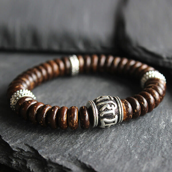 Natural Tibetan Coconut Shell Om Mani Padme Hum Positive Bracelet - 图片 2
