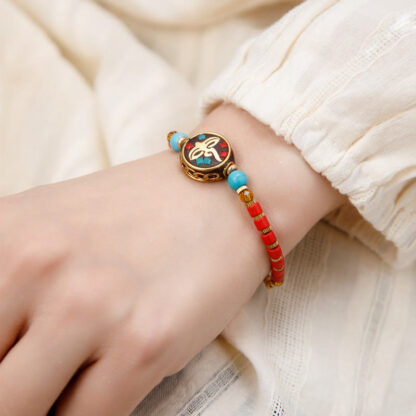 Buddha Stones Tibetan Turquoise Om Mani Padme Hum Protection Strength Bracelet - 图片 9