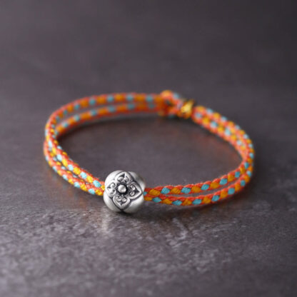 999 Sterling Silver Persimmon Luck Multicolored Braided Bracelet - 图片 7