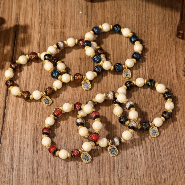 Tibetan Zakiram Goddess of Wealth Charm Liuli Glass Incense Ash Porcelain Bead Protection Bracelet - 图片 21