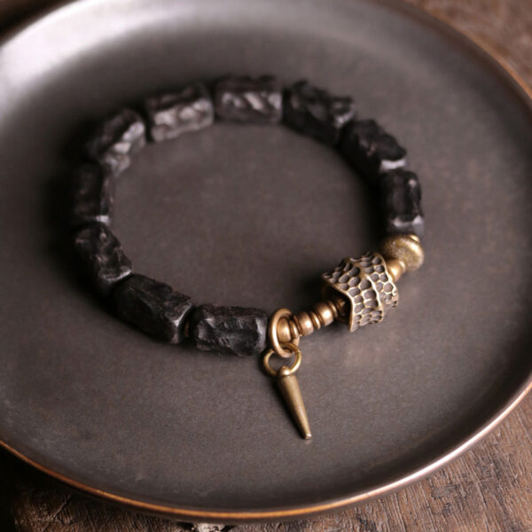 Buddha Stones Ebony Wood Copper Balance Protection Couple Bracelet - 图片 2