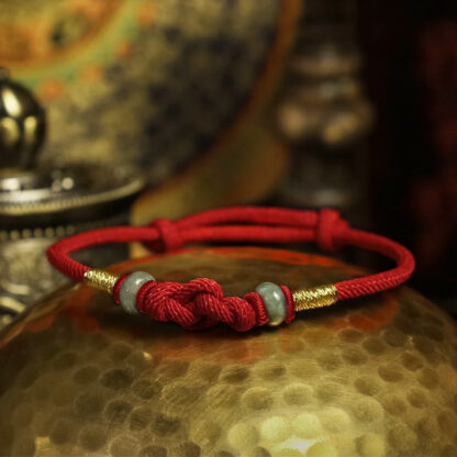Buddha Stones Red String Jade Luck Fortune Knot Braided String Bracelet - 图片 4