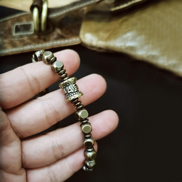 Tibetan Om Mani Padme Hum Carved Copper Brass Amulet Focus Bracelet - 图片 11