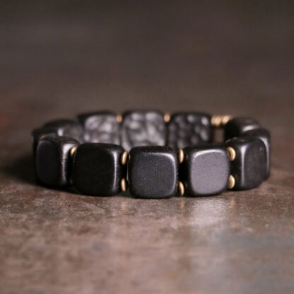 Retro Ebony Wood Texture Style Copper Peace Balance Bracelet - 图片 3