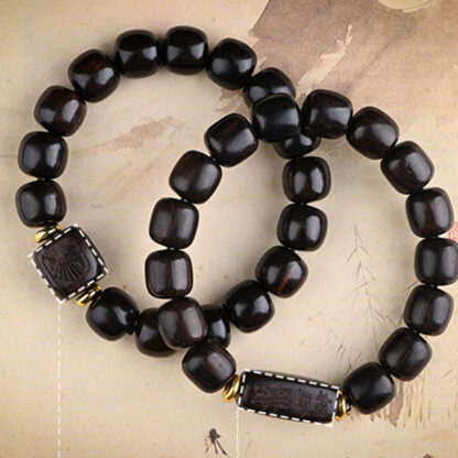 Tibetan Ebony Wood Barrel Beads Lucky And Treasure Balance Bracelet - 图片 18