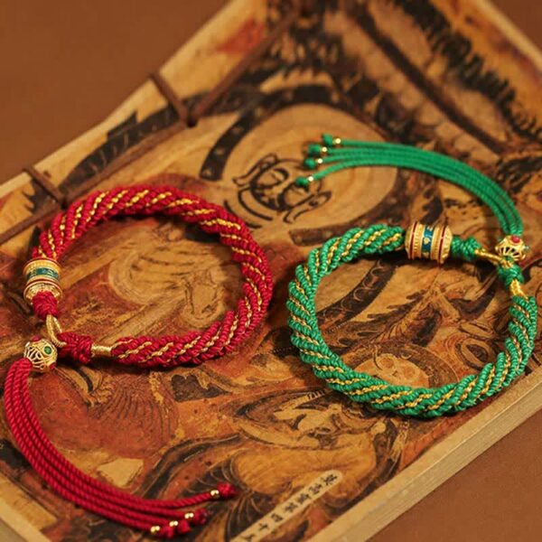 Buddha Stones Tibetan Handmade Luck Thangka Prayer Wheel Charm Weave String Bracelet - 图片 5