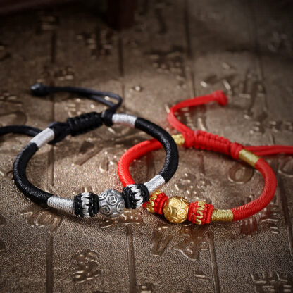 Buddha Stones 999 Sterling Silver Round Copper Coin Protection Luck Beaded String Bracelet - 图片 2