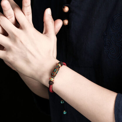 Buddha Stones Handmade Tibetan Turquoise Om Mani Padme Hum Strength Braided Bracelet - 图片 4