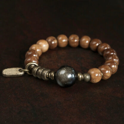 Kuka Seed Tiger Eye Gold Sheen Obsidian Copper Wealth Luck Bracelet - 图片 9