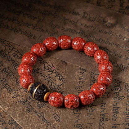Buddha Stones Natural Cinnabar Ebony Calm Blessing Bracelet - 图片 7