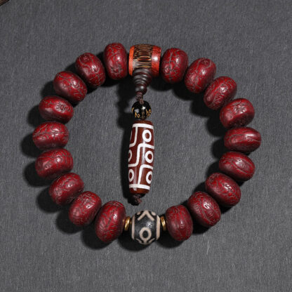 Tibet Bodhi Seed Dzi Bead Dancing Lion Luck Bracelet Wrist Mala - 图片 6