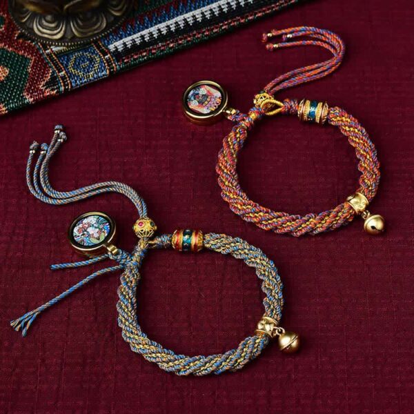 Buddha Stones Tibetan Handmade Luck Protection Thangka Prayer Wheel Bell Charm Braid String Bracelet - 图片 22