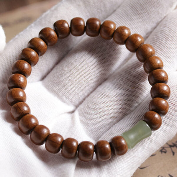 Natural Abelia Biflora Wood Hetian Jade Bamboo Bead Warding Off Evil Spirits Bracelet - 图片 5
