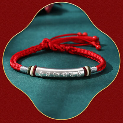 Buddha Stones 999 Sterling Silver Om Mani Padme Hum Protection Strength String Bracelet - 图片 6