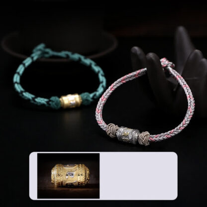Buddha Stones 925 Sterling Silver Om Mani Padme Hum Prayer Wheel Luck Strength Red String Bracelet - 图片 16