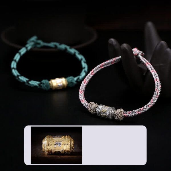 Buddha Stones 925 Sterling Silver Om Mani Padme Hum Prayer Wheel Luck Strength Red String Bracelet - 图片 16