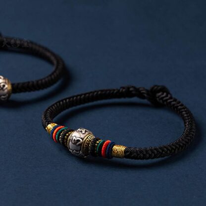 925 Sterling Silver Tibet Handmade Om Mani Padme Hum Luck Protection King Kong Knot Braided Bracelet - 图片 15