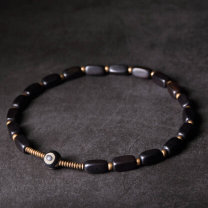 Tibet Ebony Wood Dzi Bead Copper Balance Double Wrap Bracelet - 图片 4