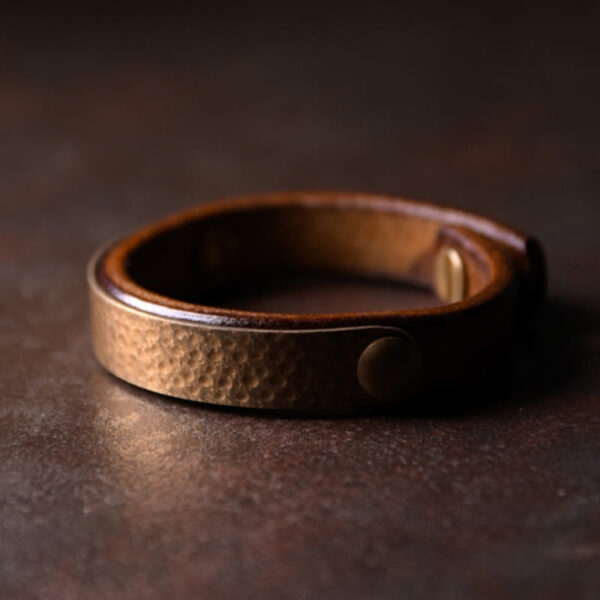 Vintage Handmade Texture Copper Brass Leather Wealth Bracelet Bangle - 图片 4