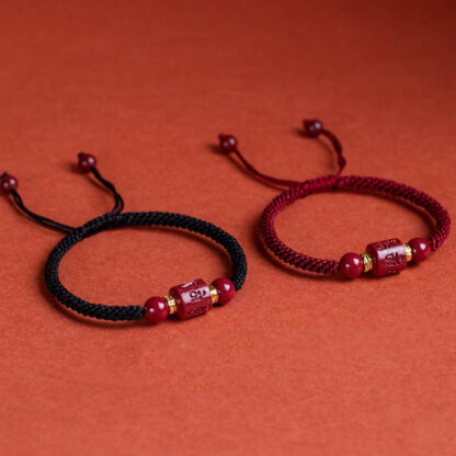 Tibet Cinnabar Om Mani Padme Hum Engraved Blessing Braided Bracelet - 图片 2