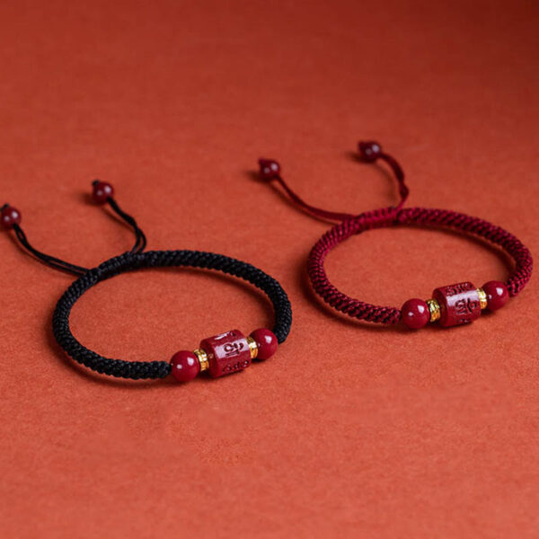 Tibet Cinnabar Om Mani Padme Hum Engraved Blessing Braided Bracelet - 图片 2