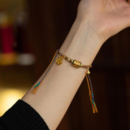 Buddha Stones Tibetan Handmade Om Mani Padme Hum Prayer Wheel Protection Strength String Bracelet - 图片 3