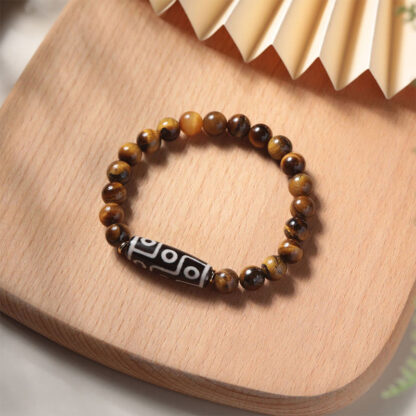 Tibetan Tiger Eye Tourmaline Nine-Eye Dzi Bead Protection Bracelet - 图片 3