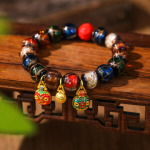 Buddha Stones Gold Swallowing Beast Family Colorful Cinnabar Bead Bracelet