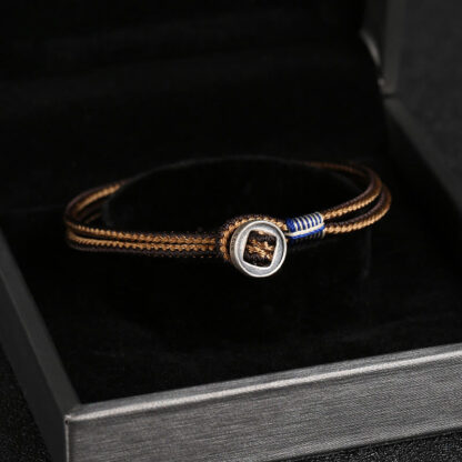 Buddha Stones  925 Sterling Silver Handmade Button Protection Weave String Bracelet - 图片 6