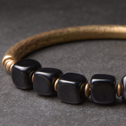 Buddha Stones Black Obsidian Crystal Copper Strength Couple Bracelet - 图片 3