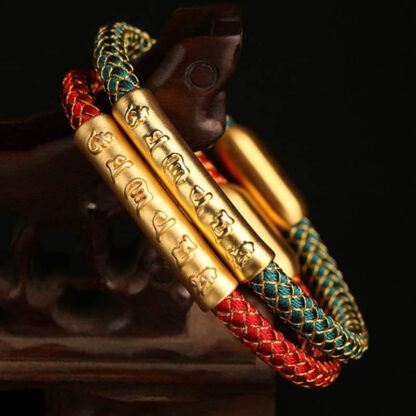 Handmade 999 Sterling Silver Om Mani Padme Hum Protection Dragon Scale Braided Magnetic Buckle Bracelet - 图片 12