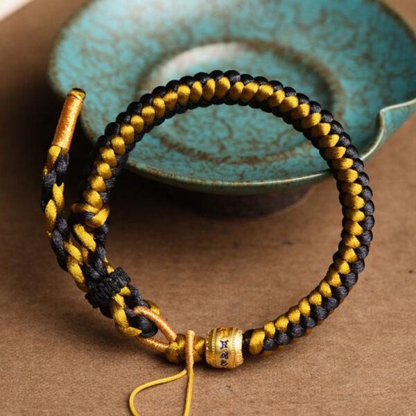 Handmade Tibetan Black Gold Dragon Scale Rope Om Mani Padme Hum Purity Bracelet - 图片 2