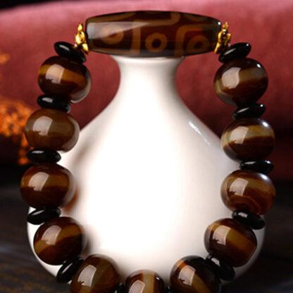 Buddha Stones Tibetan Natural Nine-Eye Dzi Bead Agate Wealth Blessings Bracelet - 图片 10