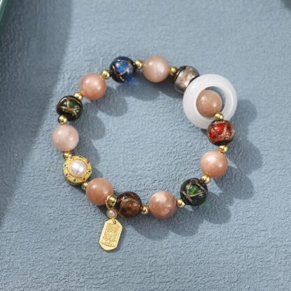 Tibetan Incense Ash Liuli Glass Tridacna Stone Sun Stone Om Mani Padme Hum Prayer Wheel Charm Bracelet - 图片 7