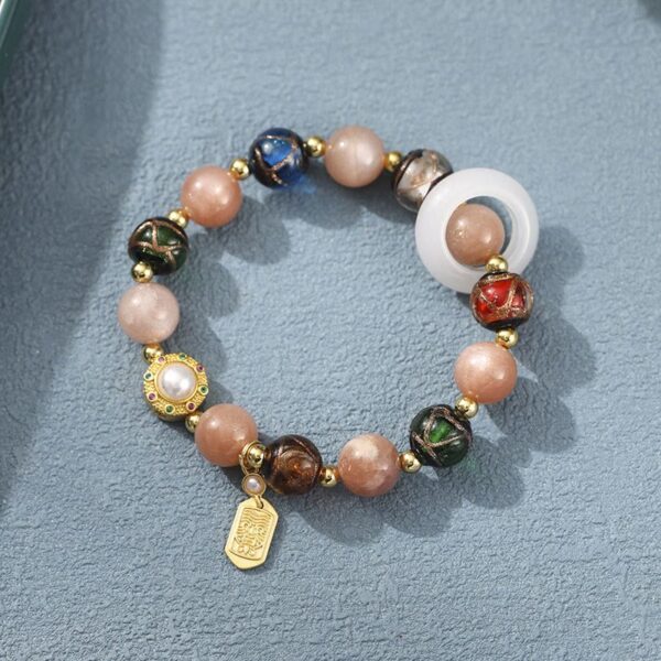 Tibetan Incense Ash Liuli Glass Tridacna Stone Sun Stone Om Mani Padme Hum Prayer Wheel Charm Bracelet - 图片 7