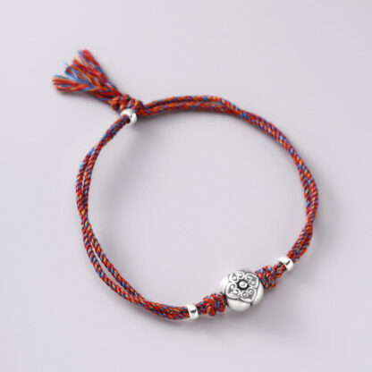 999 Sterling Silver Persimmon Luck Multicolored Braided Bracelet - 图片 20