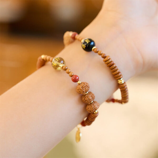 Tibetan Bodhi Seed Black Onyx Smoky Quartz Om Mani Padme Hum Fu Character Wealth Bracelet - 图片 9