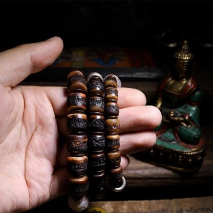 925 Sterling Silver Chinese Zodiac Natal Buddha Handmade Tibet Yak Bone Strength Bracelet - 图片 2