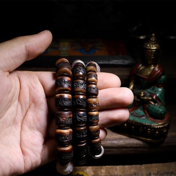 925 Sterling Silver Chinese Zodiac Natal Buddha Handmade Tibet Yak Bone Strength Bracelet - 图片 2