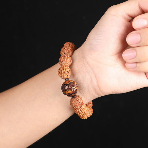 Tibet Rudraksha Bodhi Seed PiXiu Copper Coin Wealth Luck Bracelet - 图片 10