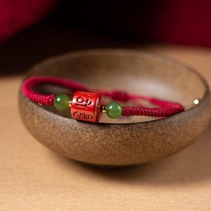 Tibetan Cinnabar Om Mani Padme Hum Engraved Blessing Braided Rope Bracelet - 图片 5