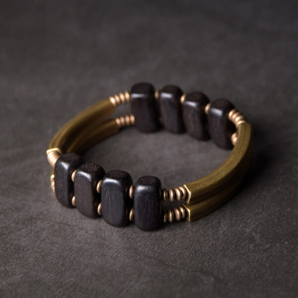Buddha Stones Tibetan Ebony Wood Copper Balance Double Layer Bracelet - 图片 9